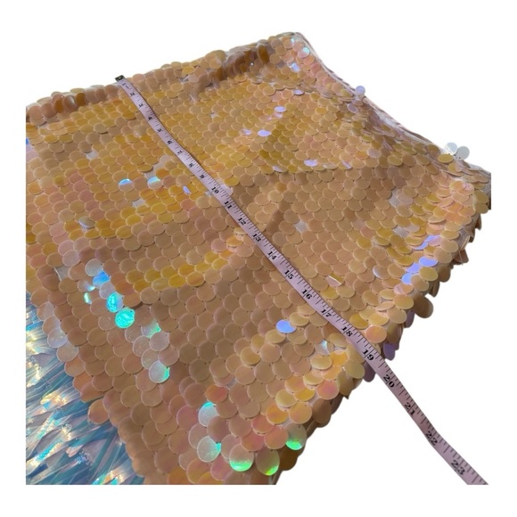 Skies are Blue Peach Silver Sequin Fringe Hem Mini A Line Skirt Disc Party NEW - Picture 5 of 14
